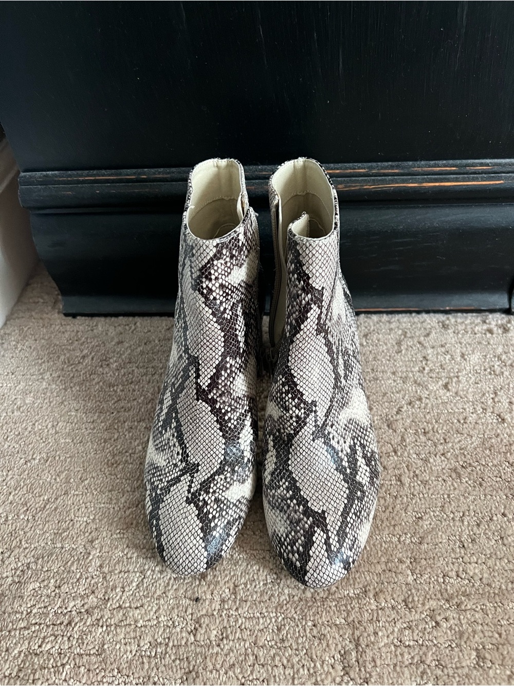 XOXO Snakeskin Print Ankle Booties in Beige and Brown